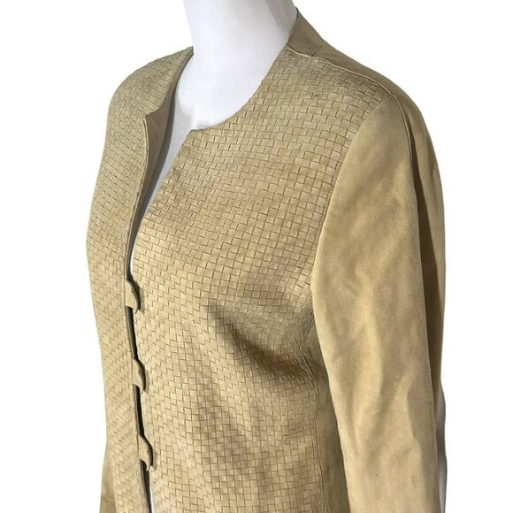 Vintage Carlisle Cropped Tan Suede Jacket Woven Texture Size 4 - Picture 2 of 11